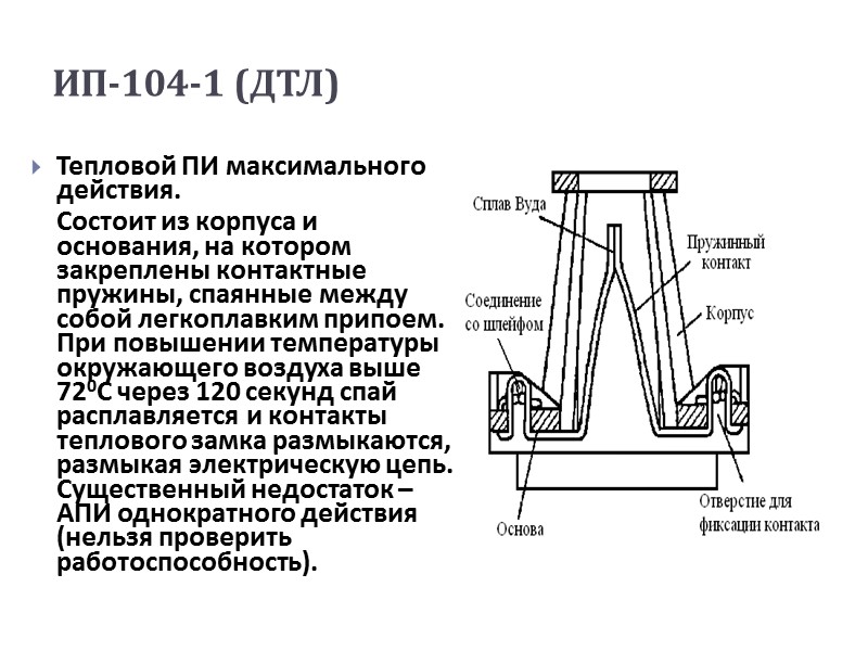 ИП-104-1 (ДТЛ)  Тепловой ПИ максимального действия.   Состоит из корпуса и основания,